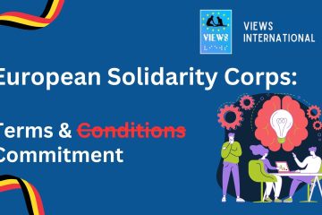 Presentation by VIEWS International, first slide. The title is European Solidarity Corps: "Terms & Commitment"