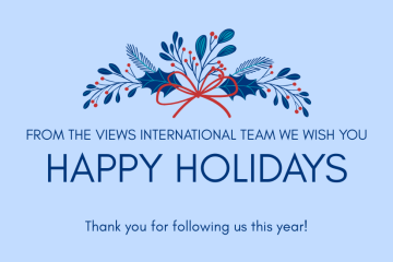 Banner with a Christmas decoration and the writing: from the VIEWS International team we wish you happy holidays. Thank you for following us this year!